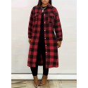 Chic Plus Size Plaid Longline Coat for Women - Casual Button-Up, Long Sleeve with Turn-Down Collar, Machine Washable