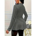 Plus Size Solid Textured Button Front Coat, Casual Long Sleeve Outwear For Spring & Fall, Women's Plus Size Clothing