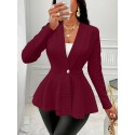 Plus Size Solid Textured Button Front Coat, Casual Long Sleeve Outwear For Spring & Fall, Women's Plus Size Clothing