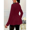 Plus Size Solid Textured Button Front Coat, Casual Long Sleeve Outwear For Spring & Fall, Women's Plus Size Clothing