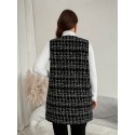 Plus Size Plaid Pattern Vest Elegant Open Front Sleeveless Vest For Spring & Fall, Women's Plus Size Clothing