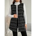 Plus Size Plaid Pattern Vest Elegant Open Front Sleeveless Vest For Spring & Fall, Women's Plus Size Clothing