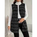 Plus Size Plaid Pattern Vest Elegant Open Front Sleeveless Vest For Spring & Fall, Women's Plus Size Clothing