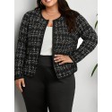 Elegant Plus Size Women's Jacket - Open Front, Long Sleeve Knit Cardigan with Contrast Trim, Stretch Fabric, Machine Washable, for Autumn, Spring