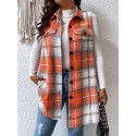 Plus Size Plaid Pattern Button Front Vest, Casual Sleeveless Flap Detail Gilet Jacket For Fall & Spring, Women's Plus Size Clothing