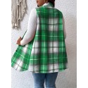 Plus Size Plaid Pattern Button Front Vest, Casual Sleeveless Flap Detail Gilet Jacket For Fall & Spring, Women's Plus Size Clothing