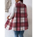 Plus Size Plaid Pattern Button Front Vest, Casual Sleeveless Flap Detail Gilet Jacket For Fall & Spring, Women's Plus Size Clothing