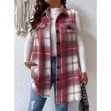 Plus Size Plaid Pattern Button Front Vest, Casual Sleeveless Flap Detail Gilet Jacket For Fall & Spring, Women's Plus Size Clothing