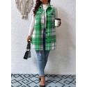 Plus Size Plaid Pattern Button Front Vest, Casual Sleeveless Flap Detail Gilet Jacket For Fall & Spring, Women's Plus Size Clothing