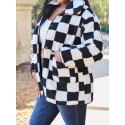 Full Size Checkered Button Front Coat with Pockets