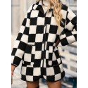 Full Size Checkered Button Front Coat with Pockets