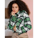 Tooluck Women's Plus Size Fashion Short Jacket Buttoned Corduroy Jacket Casual Plaid Long Sleeve Jacket Top