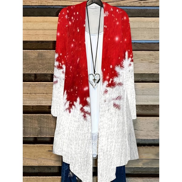 Women's Long-sleeved Open Collar Christmas Print Thin Coat