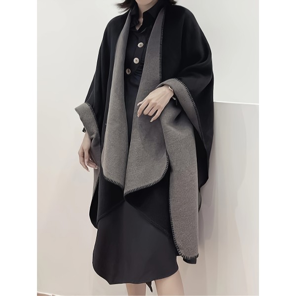 Plus Size Elegant Coat, Women's Plus Double-sided Batwing Sleeve Open Front Waterfall Collar Loose Fit Shawl Coat