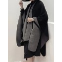 Plus Size Elegant Coat, Women's Plus Double-sided Batwing Sleeve Open Front Waterfall Collar Loose Fit Shawl Coat