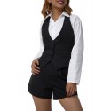 Women Plus Size Waistcoat Vests, Vintage Sleeveless V Neck Button Down Dressy Suit Blazer Vest