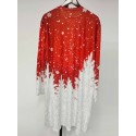 Plus Size Christmas Coat, Women's Plus Snowflake Print Long Sleeve Open Front Slight Stretch Cardigan Coat