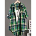 Curve Autumn And Winter Women's Fashion New Daily Casual Plaid Long-sleeved Button Ladies Shirt