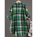 Curve Autumn And Winter Women's Fashion New Daily Casual Plaid Long-sleeved Button Ladies Shirt