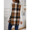 Elegant Plus Size Plaid Vest with Lapel Collar, Polyester Woven Sleeveless Outerwear, Regular Length, with Flap Detail